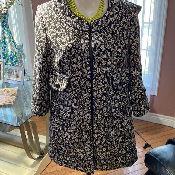 MARIO Serrani Italy Long Floral Print collarless Cardigan Size 8 - Picture 5 of 16